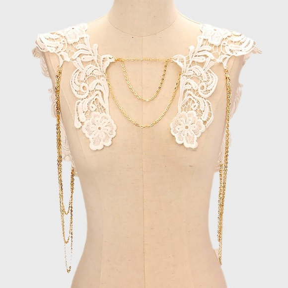 Boho Bridal Floral Lace Drape Shoulder Necklace - Picture 2 of 3